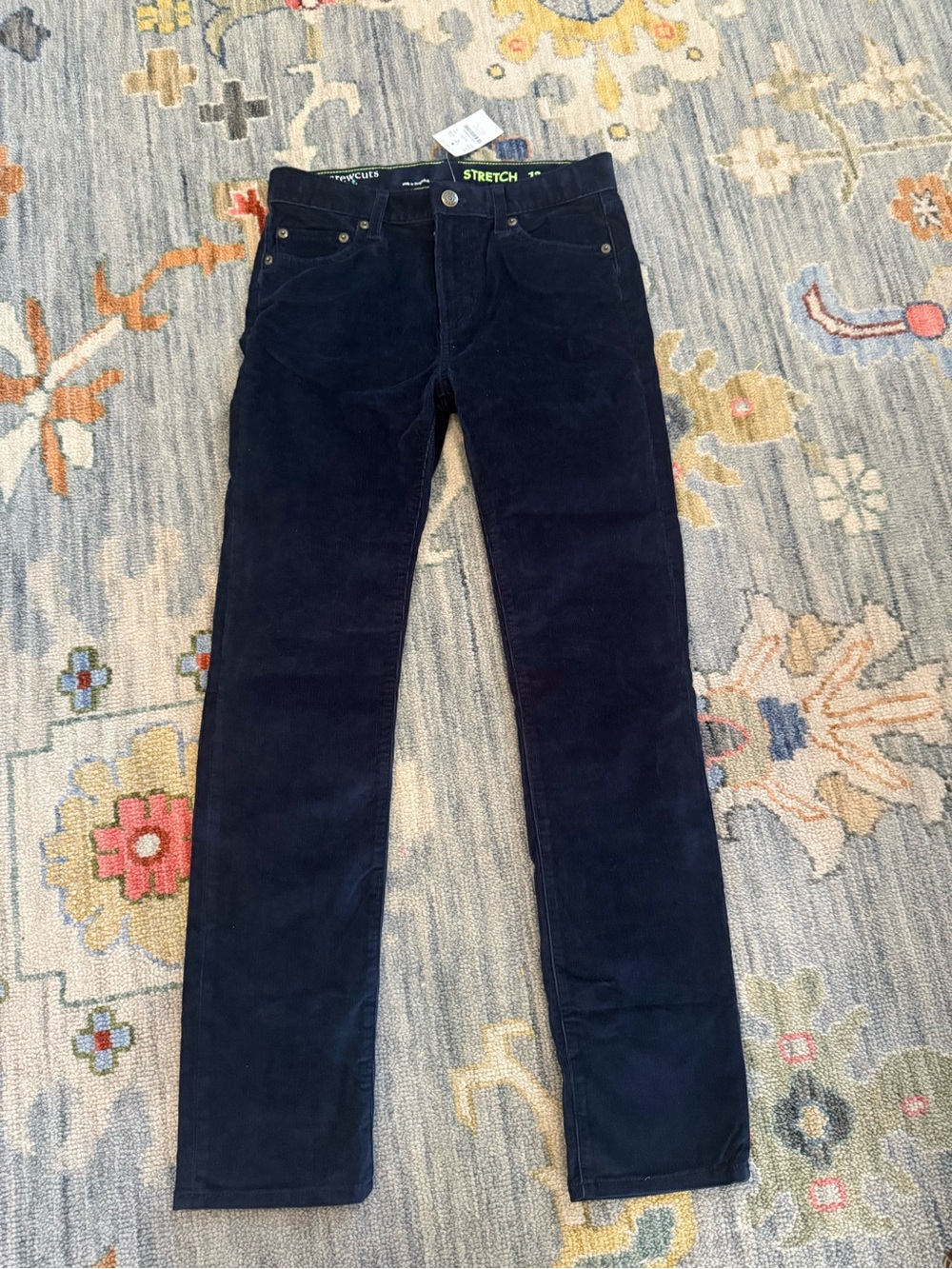 New Crewcuts Boys Stretch Corduroy Pants 12 Navy Blue Cotton Elastic Waist